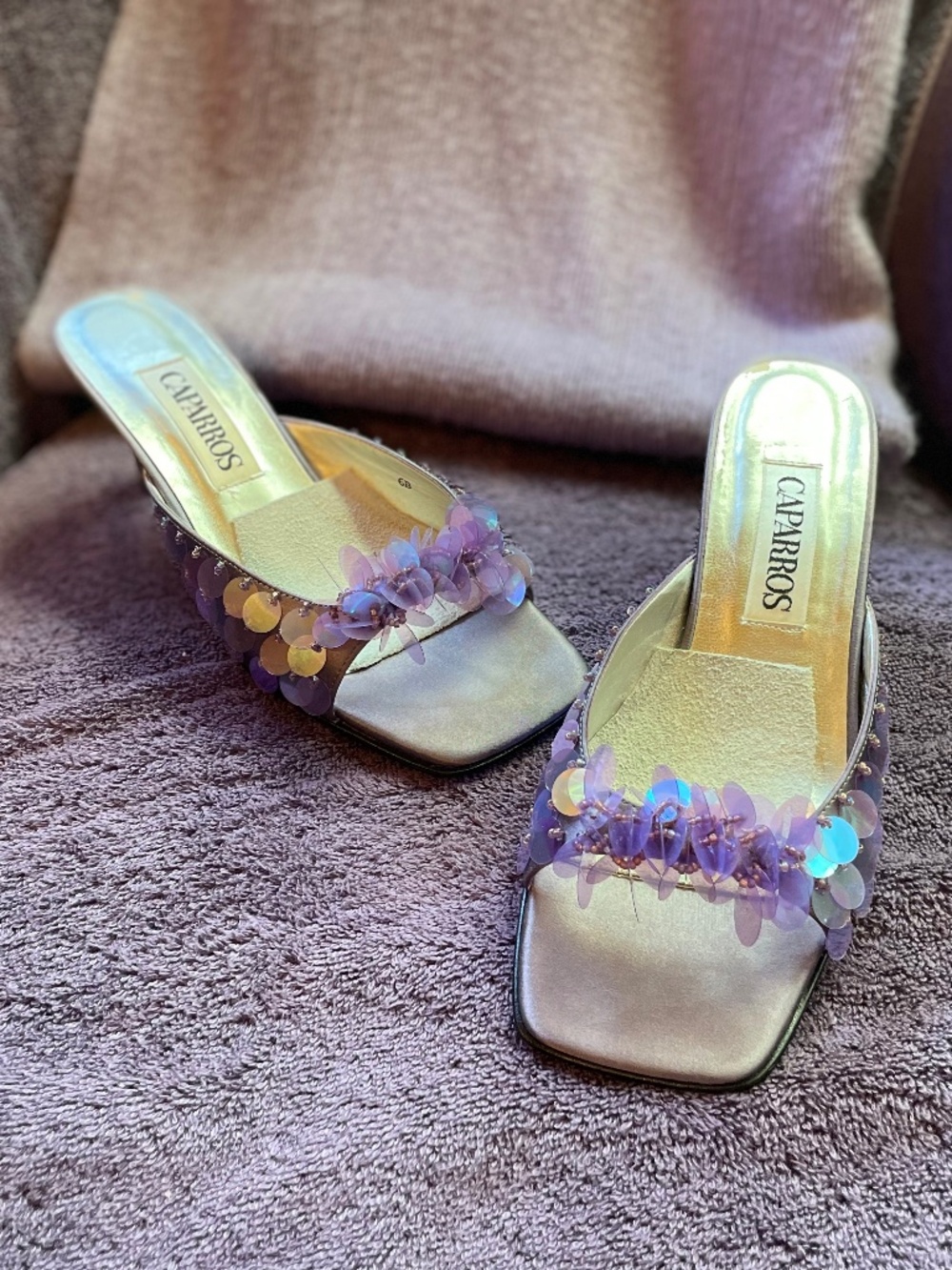Caparros Violet Silk Sequined Size 6 Medium Slides